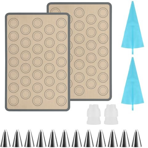 2 Pcs Silicone Baking Mat Sheets, Macaron Baking Mats Non Stick SiliconeNon-stick Reusable Silicone Mats for BakingMacarons Pizza Biscuits Cakes Macaron Cookie Sheet Pastry Mat, with accessories