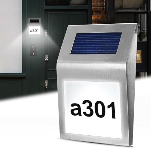Numero civico a energia solare illuminata, numero civico in acciaio inox impermeabile IP65, numero civico, numero civico solare, numeri da 0 a 9