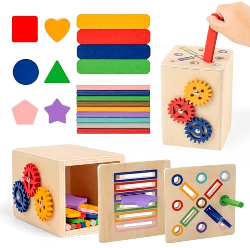 FMSKS Montessori Spielzeug, Holzspielzeug Baby, Kinder Farbe Form Sortierspiel, Sensorik Spielzeug, Stapelspiel Motorikspielzeug, Geburtstag Mädchen Jungen
