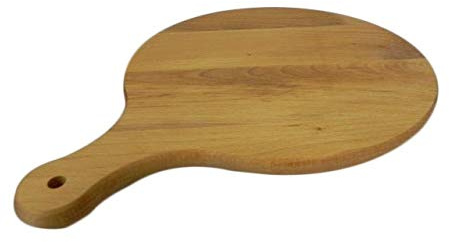 Wooden World - Tabla de Pizza Redonda con Asa Plato Circular de Madera Tabla de Cortar Cortar Servir Pizza madera maciza - 50 cm