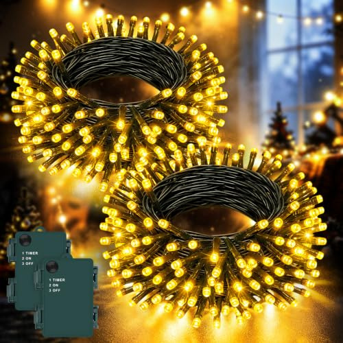 Dalugo Lichterkette Batterie [2 Stück], 3M 30 LED Warmweiß Lichterkette Kabel grün mit 6h Timer, IP65 Wasserdicht Lichterkette für Innen außen
