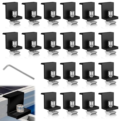 20 Stück 30 mm Solarmodul Halterung Endklemme Kit - Alu PV Modul Endklemmen | Mit Muttern und Schrauben für Photovoltaik-Montageschiene und Solarpanel-Befestigung, Schwarz