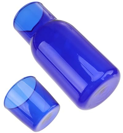 UKCOCO Vaso y Botella de Vidrio de Borosilicato Resistente al Calor Capacidad Grande para Hotel Oficina y Hogar Color Azul Joya Incluye Vaso y Botella para Bebidas Frías como Agua Té y