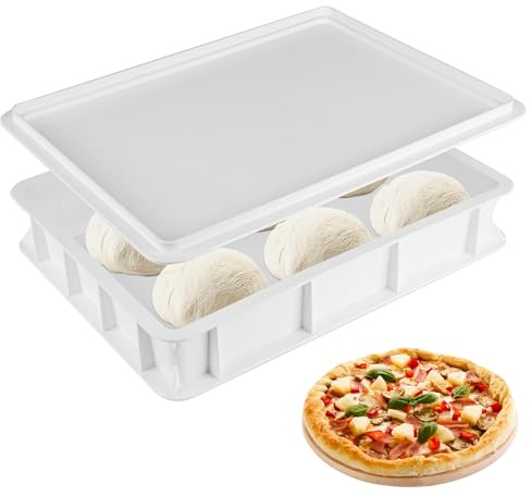 RUCUDIM Contenitore per pizza con coperchio, 30 x 40 x 7,5 cm, in plastica alimentare, impilabile, per pasta per pizza e alimenti