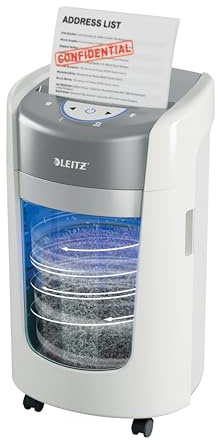 Leitz IQ Optimax Home Office 225 P5 Aktenvernichter, Mikroschnitt, Einzigartige Behälterrotation, 45% mehr Behälterkapazität, 225xA4 (15l-Behälter), 6-8 Blatt (70-80 g/m²), 20 Min Laufzeit, 83580000