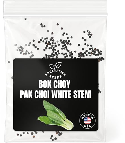 Bok Choy Pak Choi White Stem Seeds for Planting – 300+ Non-GMO Heirloom USA-Grown Chinese Cabbage, Fast Growing Asian Greens for Spring & Fall Gardening, High Germination (Brassica rapa var chinensis)