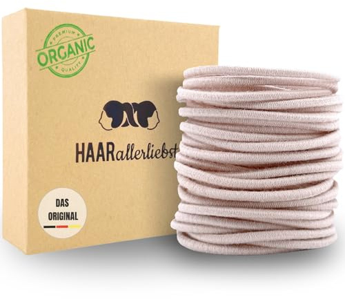 Haarallerliebst Haargummi Damen 30er Set – Haargummis soft ohne Metall aus Bio-Baumwolle & Naturkautschuk – Zopfgummi beige für starken Halt – Schonend zu Haar & Umwelt