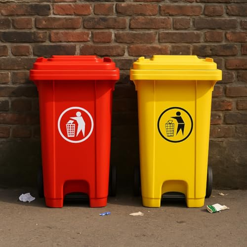 BURAKH Recycling Wheelie Bin Dustbin Rubbish Waste Trash Kitchen Home Office 100L 120L EN840 | Outdoor Rubbish Waste with Wheels | Recycling Food Dustbin (Pedal Yellow, 100L)