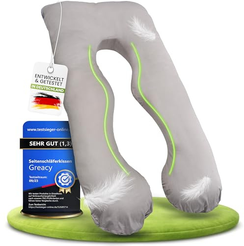 Greacy Seitenschläferkissen mit Bezug [waschbar - Flexible Füllung] Stillkissen XXL | Pregnancy Pillow | Kissen Schwangerschaft | Body Pillow | Schlafkissen | Schwangerschaftskissen (Platingrau)