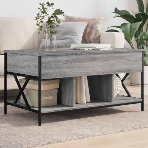 Teenpull Couchtisch Grau Sonoma 100x55x50 cm, Holzwerkstoff und Metall, höhenverstellbar mit Stauraum, stabiles Gestell, für Wohnzimmer