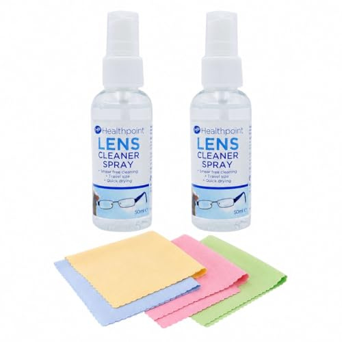 Healthpoint Lens Cleaning Spray x2 50ml with 4X Microfibre Cloth for Glasses Screens,TVs & Devices