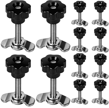 TINA.WIN 12 Stück Schraubfitting Airlineschiene M8x60 Schwarz | Schraubfitting mit Sterngriffschraube, 500 daN Einfachendbeschlag für Airlineschienen Und Zurrschienen im Wohnmobil.