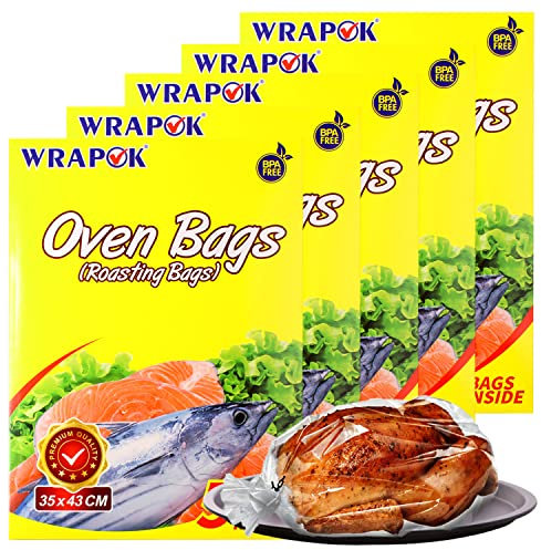 WRAPOK Oven Cooking Bags Medium Size Roasting Baking Bag for Meats Ham Ribs Poultry Seafood on Thanksgiving, 14 x 17 Inch - 25 Bags Total(Pack of 5)
