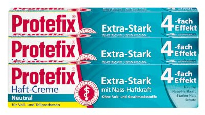 Protefix Haft-Creme Neutral für Voll- und Teilprothesen 3 x 47g | Extra-Stark mit Nass-Haftkraft