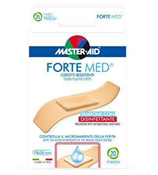 Master - Aid Forte Med Cerotti resistenti con Tampone disinfettante, 20 Pezzi