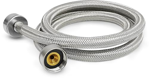 Highcraft CNCT2573QS-2 Stainless Steel Washing Machine Hose Connector Burst Proof, Hot and Cold Water Supply, Washing Machine Supply Line, 3 FT (2 Pack)