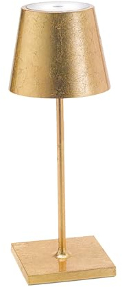 Zafferano, Poldina Pro Minilampa med Guldfärgade Blad, Uppladdningsbar Sladdlös Bordslampa med Touchkontroller, Användbar som Inomhuslampa, Dimmer, 2200-3000 K, Höjd 30 cm.