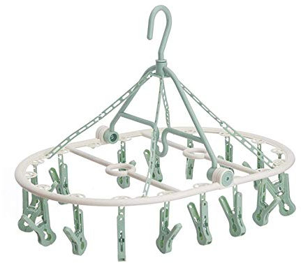 TYXTYX Pieghevole Appendi/Casa Balcone Biancheria intima Calze Può essere ruotato Antivento Plastica Porta asciugamani Bambini Abbigliamento Guanti Rack Verde-18 Mollette