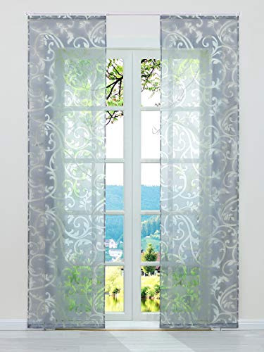 ESLIR Schiebegardinen Ausbrenner Flächenvorhänge Set 2er Voile Grau 57x175 | Schiebevorhang mit Klettband, Gardinen für Schienensystem, mit Klettschiene, Vorhang Transparent, Gardinenschals, 2 Stück