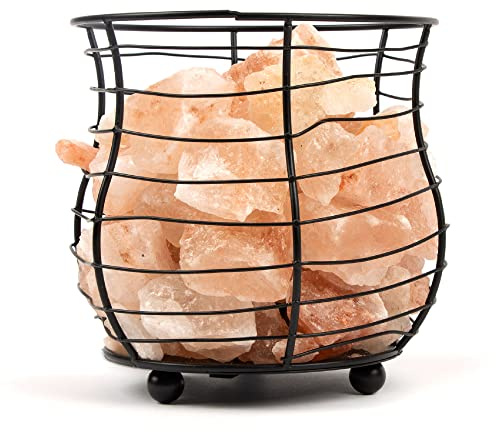 Myga RY1305 - Lámpara de sal para fogata del Himalaya con interruptor de atenuación, 3-5 kg aproximadamente, hecha de sal de roca de cristal 100% auténtica tallada a mano de color rosa natural
