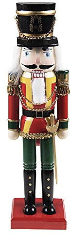 Merry Christmas Co. 14 Inch Traditional Wooden Nutcracker, Festive Holiday Tabletop Décor, Marching Soldier