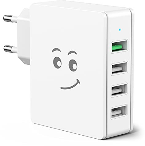 Cargador USB Multipuerto,Quick Charge 3.0 33w Cargador USB de Pared con 4 Puertos de Cargador Móvil Rápido de Pared para iPhone11/ Xr/Xs/X/8Plus/ 8, iPad, Samsung Galaxy S10/S9/S8+/Note 8/Huawei/HTC