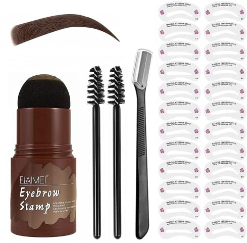 Augenbrauen Stempel Wasserdicht,Eyebrow Stamp Kit,Augenbrauen Schablone Gestaltung Kit,24 Schablonen One Step Brow Stamp Shaping Kit (Dunkelbraun)