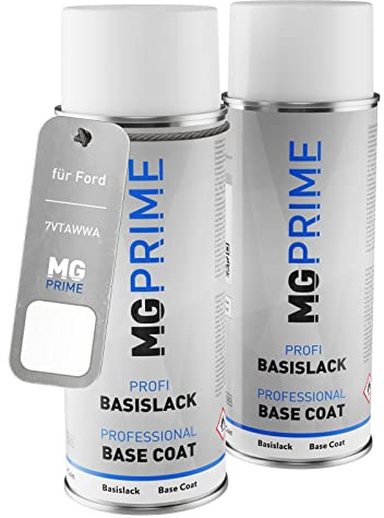 MG PRIME Lack Spraydosen für Ford 7VTAWWA / PN3GZ0 / W Frozen White Solid | Frost Weiss, Autolack, Set aus Grundlack + Basislack, Sprühdosen 400ml