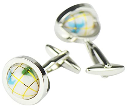 Lieson Cufflinks for Men Wedding Groom, Cuff Links Studs Globe White Cuff Link Studs, Stainless Steel
