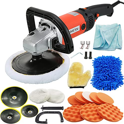 Car Buffer Polisher, 7inch 1400W Rotary Buffers and Polishers Kit 8 Variable Speeds Control with 5/6/7Pad Bonnet for Car Polishing Buffing Waxing Sanding Sealing Glaze