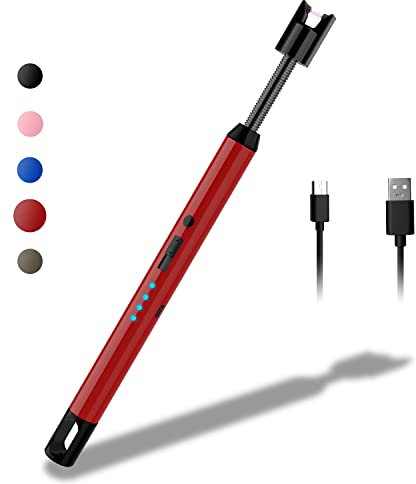 Rouclo Encendedor Electrico, Encendedor Cocina Arco Electrico con Indicador de Batería, Encendedor Velas Mechero Electrico USB Recargable para Cocina de Gas,Chimenea, Barbacoa (Rojo)