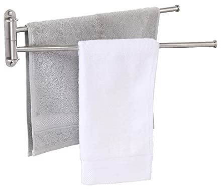 KES Handtuchhalter Schwenkbar 2 Armig 50CM Lang Handtuchstange Wandmontage | Badetuchhalter, Edelstahl 304, Gebürstete Oberfläche, für Badezimmer und Küche, A2103S2L50-2