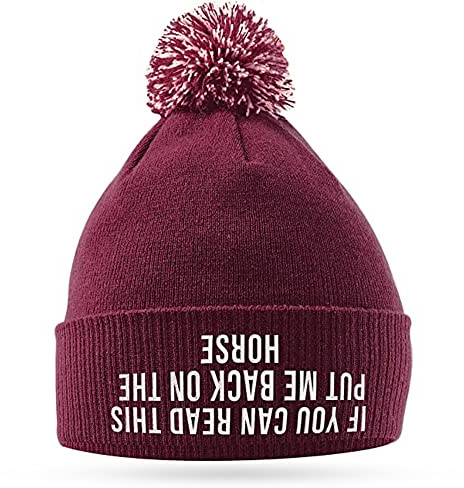 If You Can Read This Put Me Back On The Horse - Cute Bobble Beanie Hat for Horse Riding Girls - Gifts (Maroon)