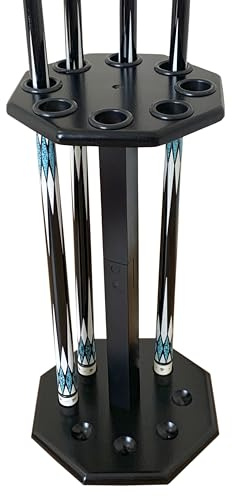GACCO BILLIARDS Freistehender Billard-Queue-Rack, Pooltisch-Zubehör für 8 Queues, Pool-Queue-Stick-Halter, Holzbodenständer, Pool-Queue-Halter für Billard-Spielzimmer (Schwarz)