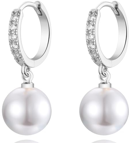 MASOP Perlenohrringe Creolen Silber 925/Gold Ohrringe Perlen Vergoldet für Damen Frauen Mädchen