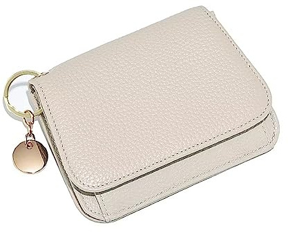 Mudono Small Wallet for Women RFID Blocking Genuine Leather Card Case Slim Tri-Fold Wallet with Zipper Pocket and Keychain
