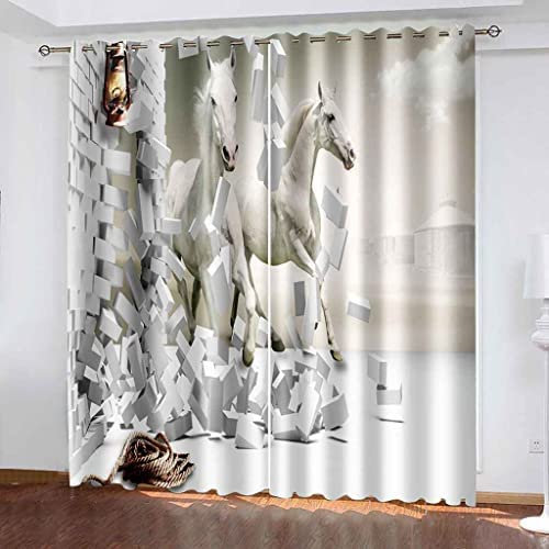 Schattierung Vorhänge 2Er Set 3D Tierisches Einhorn Druck Isolierung Schalldichte Kinder Gardinen Blickdicht Mit Ösen Vorhang Fenster Für Wohnzimmer Schlafzimmer Balkon 220(B) X215(H) cm