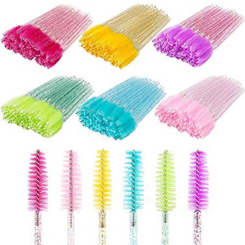 300 Pcs Crystal Spoolies Mascara Wand Eyelashes Brushes for Eyebrow Eye Lash Extension in Colorful handle (mixed 6 color)