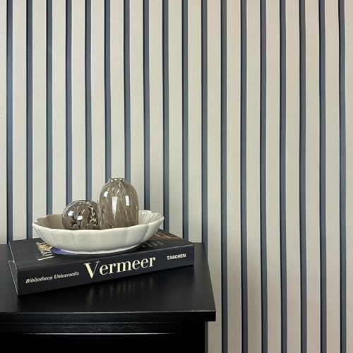 WALLCOVER Papier peint intissé beige - Rayures noires - Panneaux taupes - Style scandinave - Panneaux muraux modernes - Lamelles - Fabriqué en Allemagne