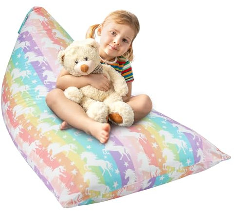 Unicorno Sedia con Sacchetto di Fagioli di Peluche, Poltrona a Sacco Extra Large per Bambini e Adulti, Bean Bag Portaoggetti per Giocattoli, Pieghevole, Solo Copertina(No Filling), Colore