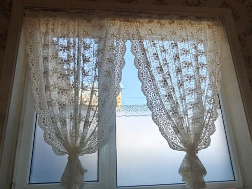 Yaland Exquisite Embroidered Scheibengardine Stickerei Fenstervorhang mit Blumenmuster Landhausstil Bistrogardine mit Raffhalter 1 Stück Weiß mit Kräuselband HxB 245x130cm