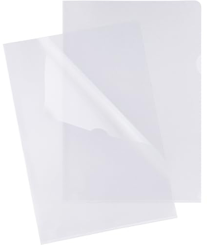 Grafoplás Boîte de 100 dossiers A4 avec onglet | Plastique Extra Plus | Ouverture supérieure et latérale | Polypropylène transparent verre lisse | Parfait comme protecteur de feuilles et documents de
