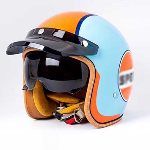 Retro Motorradhelm Herren Damen, Vintage Motorrad Halbhelme Mit Schwarzer Krempe, Motorrad 3/4 Helm, Halboffener Helm DOT/ECE-Zulassung, Offener Helme Für Chopper Scooter ( Color : A , Size : M=(57-58