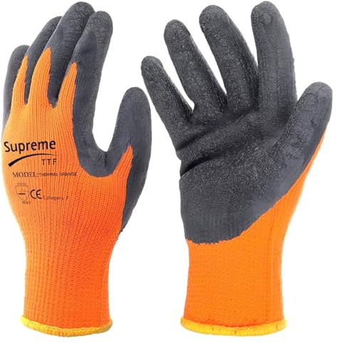 RUFTUF 6 Pairs HI Viz Latex Coated Thermal Work Gloves Builders Mens Cold Freezer Gardening, General Handling, General Maintenance, Logistics, Outdoor Activities (Large (Size 9), Hi-Viz Orange)