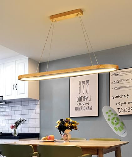 DDYY LED Pendelleuchten Holz Esstischlampe Esszimmer Hängeleuchte Lampen Dimmbar Hängelampe mit Fernbedienung Pendellampe Modern Hängend Leuchte Küche Büro Esszimmerlampe Kronleuchter Lampe (L90cm)