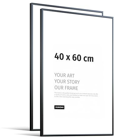 JUNOMI® 2er-Set Bilderrahmen 40x60 cm - Aluminium Metall Schwarz Matt - Schmale Rahmen mit bruchsicherem Acrylglas - Moderne Posterrahmen für Fotos und Bilder im Hoch- & Querformat