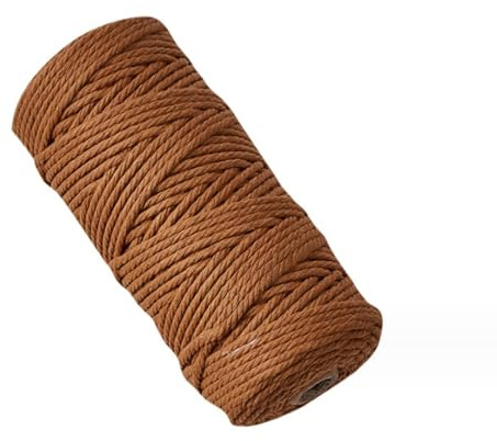 Macrame Rope 3mm X 100m Macrame Cord Premium Thick Macrame Cotton Rope, 4 Strand Twisted Soft Cotton Cord, Natural Craft String for Diy Making, Plant Hangers (caramel)
