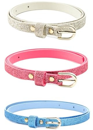 Peppercorn Kids Sparkle Glitter Gürtel 3er Pack für Mädchen - 4-14 Jahre, 3 Stück, Silber, Mauve, Rosa, Blau, M/L (8-14Y)