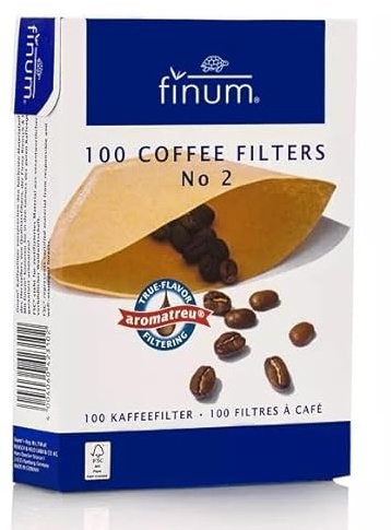 Finum - Filtres à café jetables en papier biodégradable - N° 2 - 2 x 100 pièces (total : 200 unités), marron