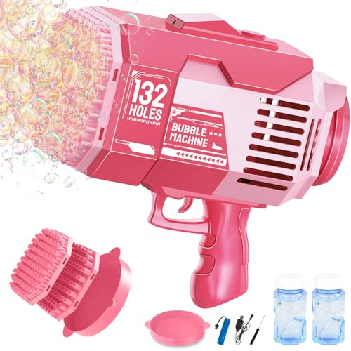 ACAREY Seifenblasenpistole mit 73/132 Löchern, Seifenblasenmaschine für Kinder, Seifenblasenmacher mit Licht, 2 Seifenblasenlösungen, Outdoor/Party/Hochzeit Spielzeug Geschenke (Rosa)